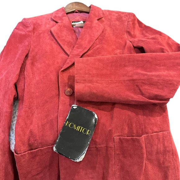 Vintage Komitor Jacket Womens 16 Red Suede Leather 1 Button Blazer Lined - Picture 12 of 12